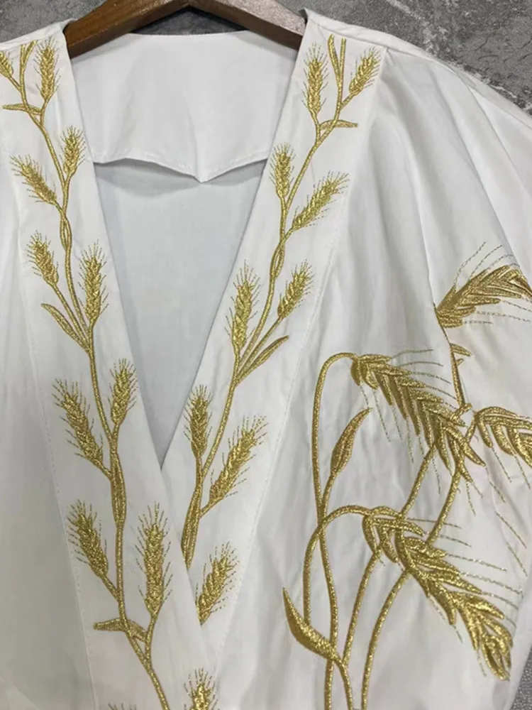 LGRQ abito stringato da donna Fashion ricama Design manica lunga con scollo a v abiti di media lunghezza femminile 2024 estate nuovi vestiti 19 zz93