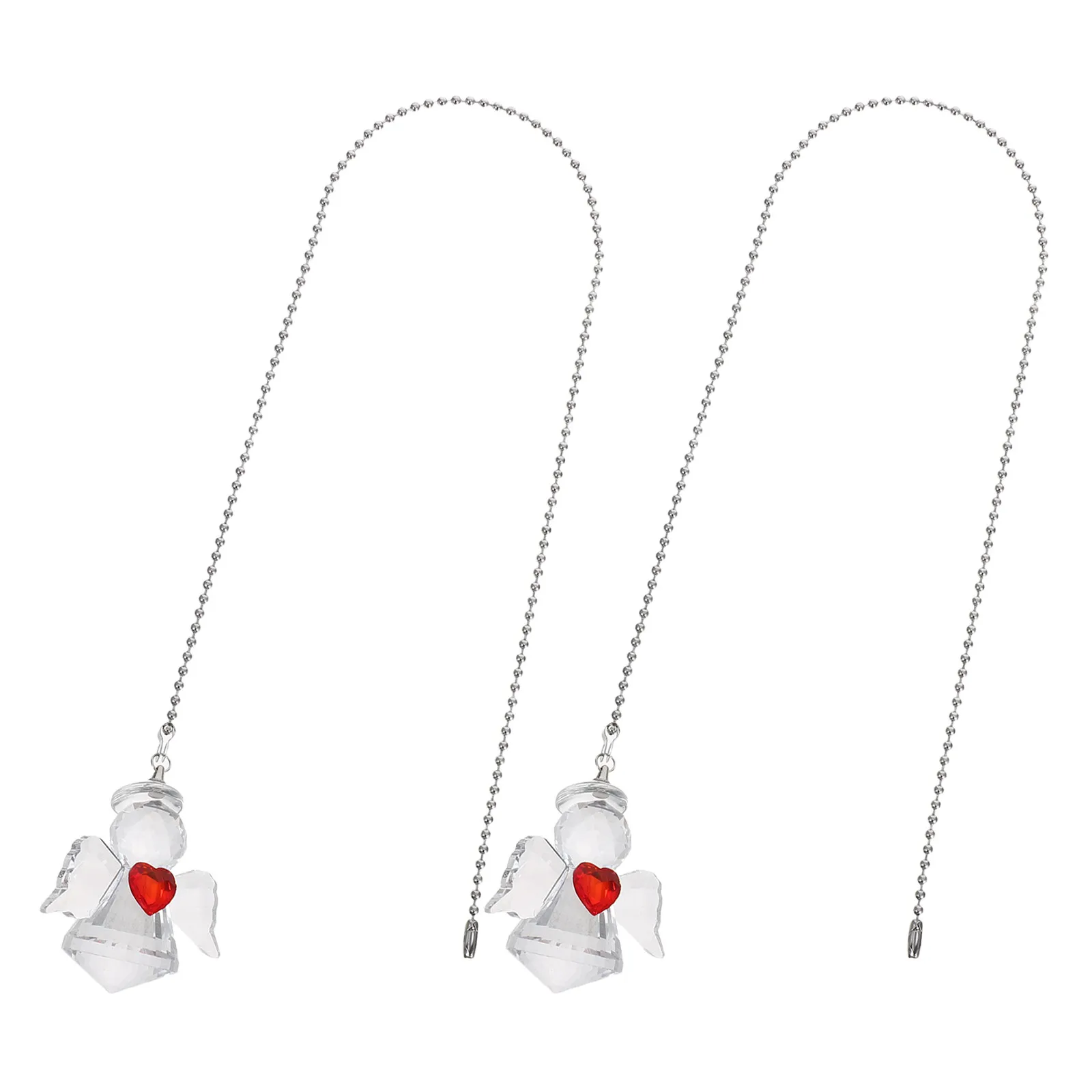 2Pcs Crystal Angel Shaped Ceiling Fan Pull Chain Extension Decorative Fan Pull Chain Replacement for Bathroom Bedroom Living