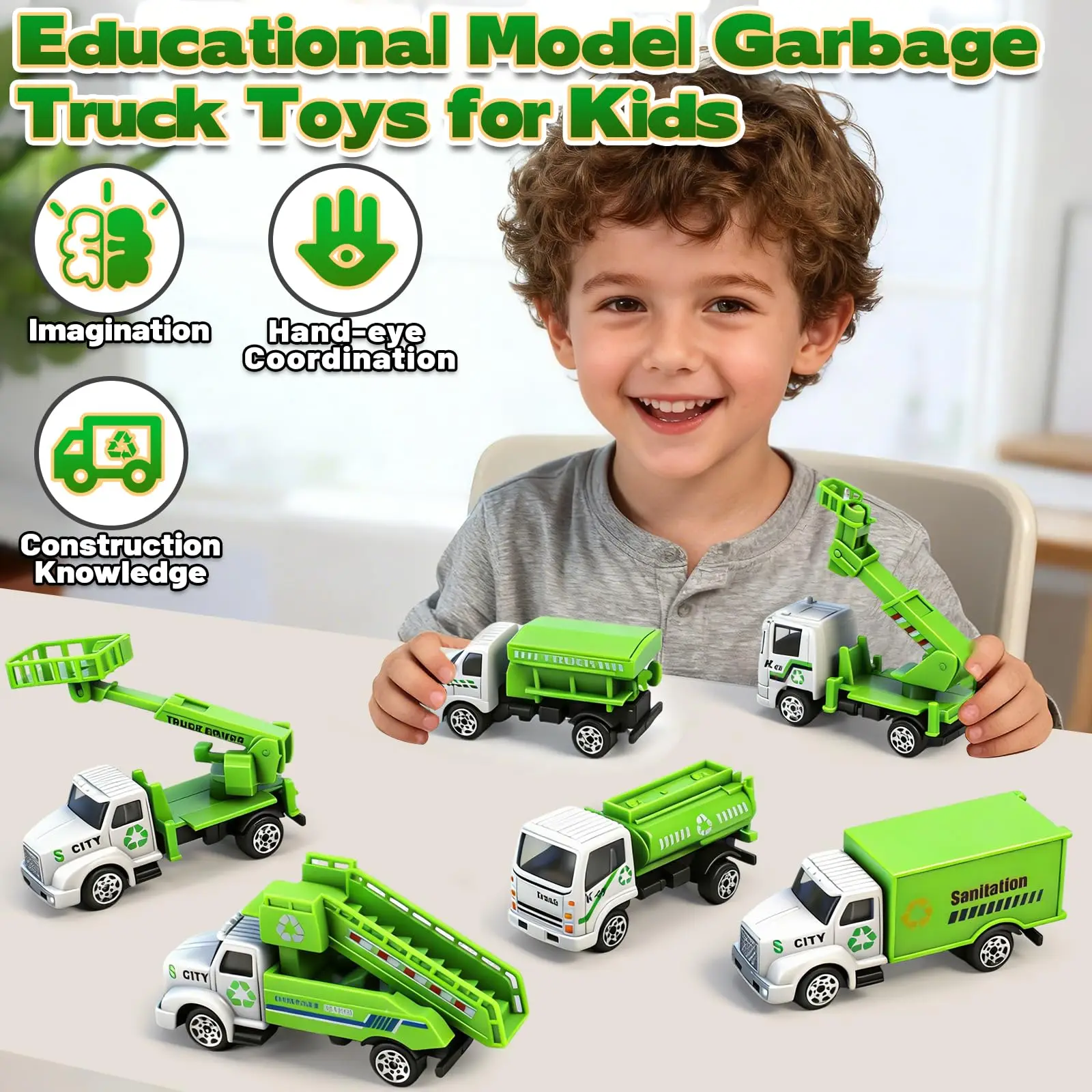 

6 Pack Diecast Cars Toys Easter Basket Stuffers, Mini Alloy Garbage Truck Toys Trash Truck Kids Play Vehicles Set