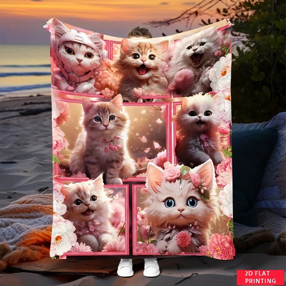 Red Panda Floral Collage Cute Fleece Blanket For Adorable Bedroom Decor Lightweight Plush Throw Blanket Cover