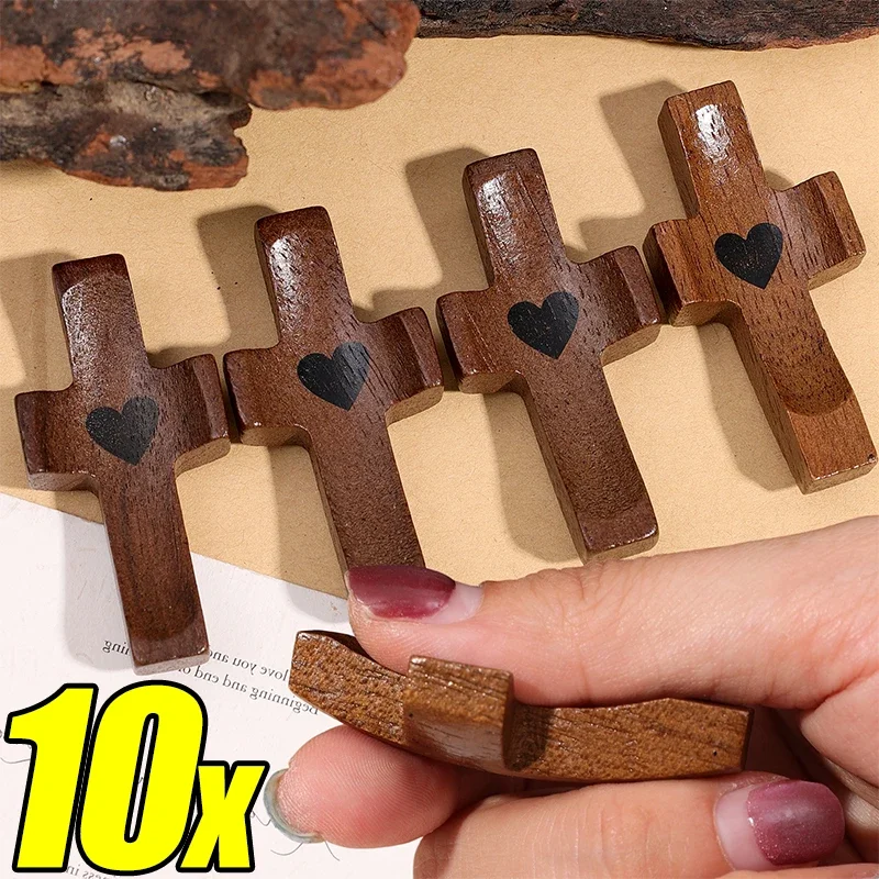 

10/1Pcs Black Walnut Wood Pocket Cross Stress Relief Spiritual Companion Cross My Heart Encouragement Gift Wooden Cross Across