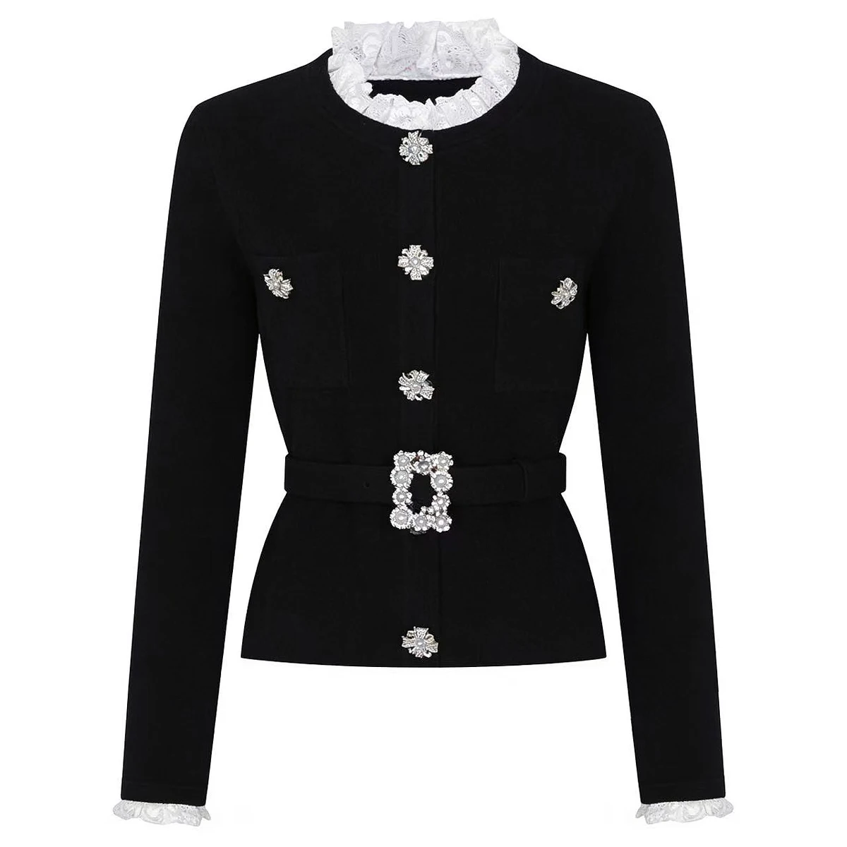 

Summer New Style Women's Fashion Temperament Commuting Lace Edge Belt Knitted Top Jacket High Quality Casual Outerwear