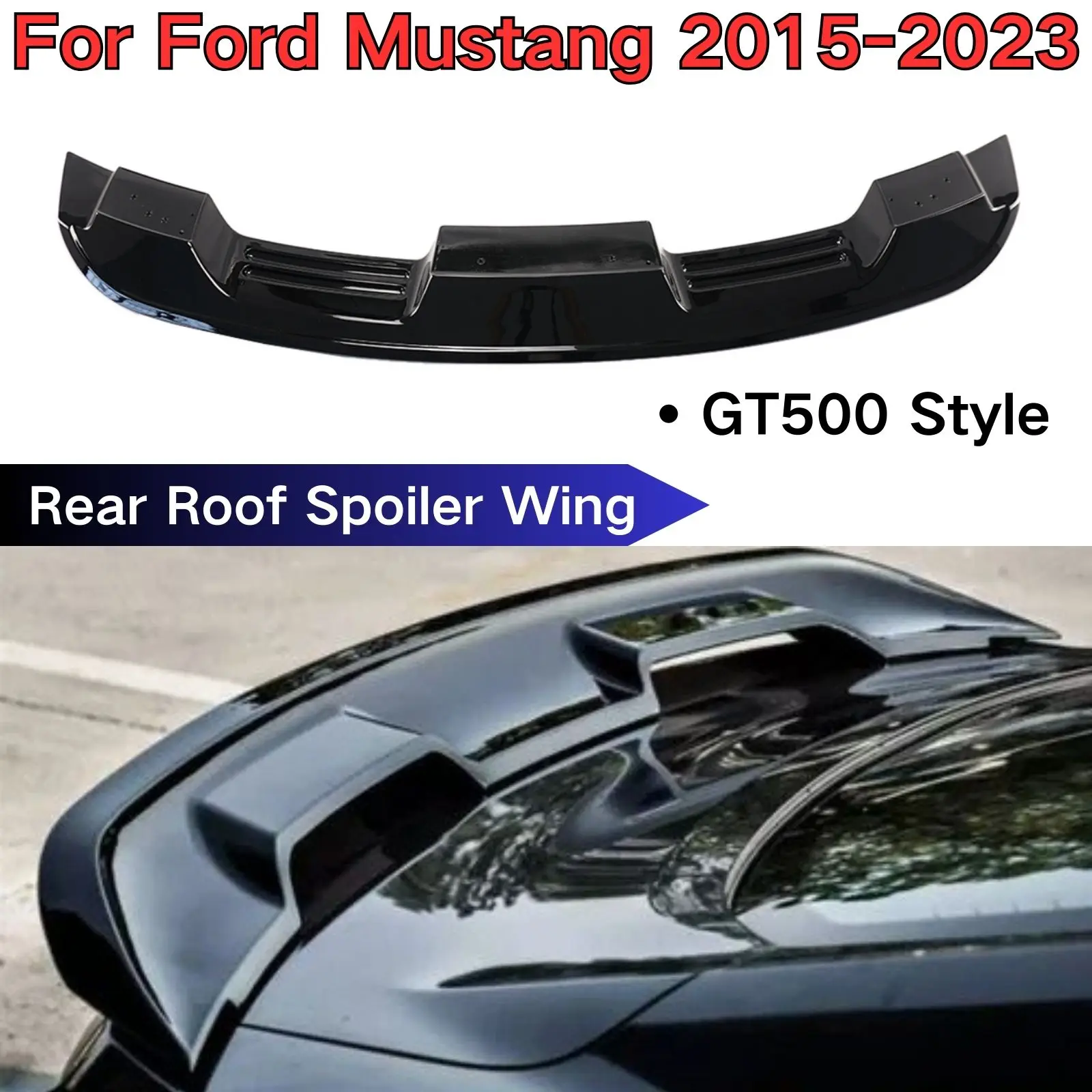 For Ford Mustang 2015 2016-2023 Rear Roof Trunk Spoiler Wing GT500 Style Car Accessories Glossy Black Carbon Fiber Look