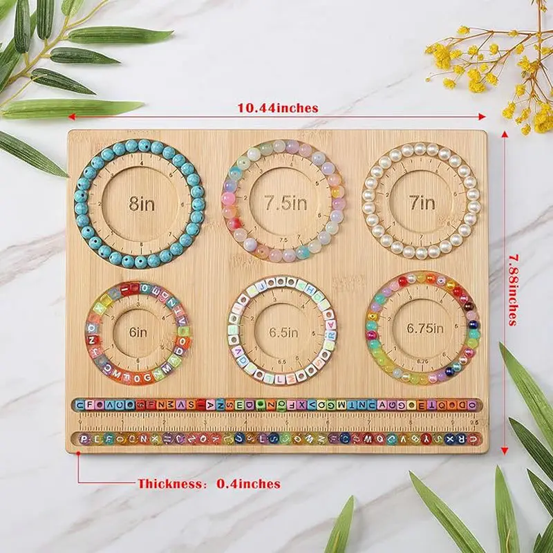 Bamboo Beading Board Imperial Measurements Marked Bracelet Sizer Jewelry Design Mat for Jewelry Bracelet Making DIY Craft