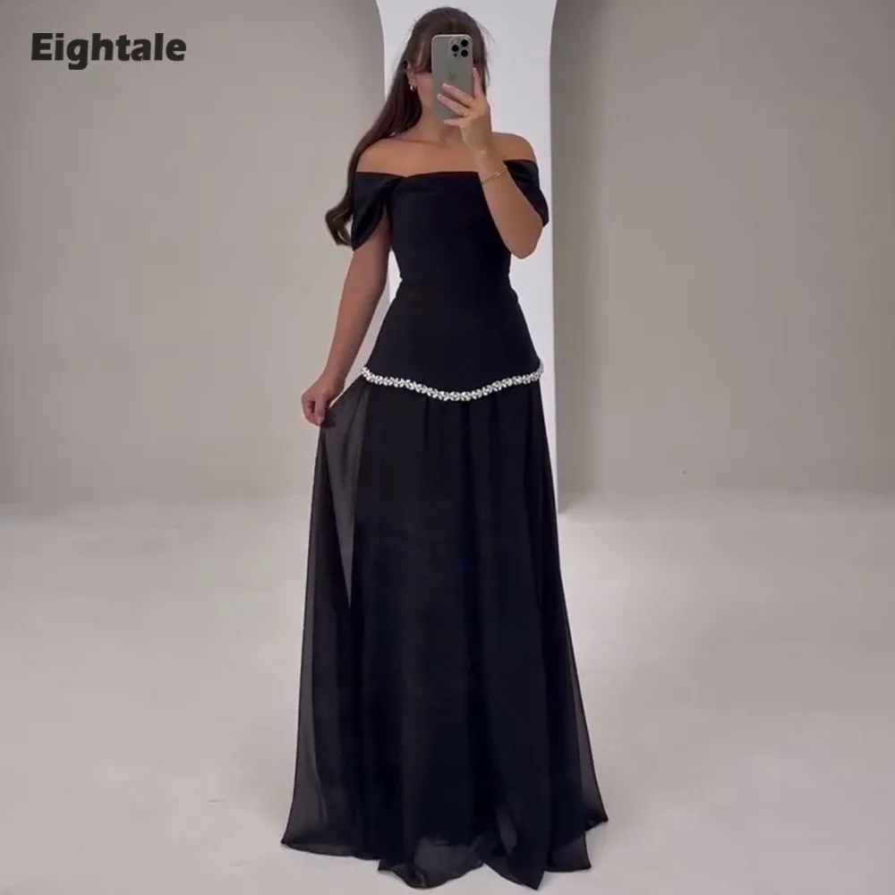 

Eightale арабское вечернее платье с открытыми плечами, черное платье для выпускного вечера с бисером, индивидуальное свадебное платье трапециевидной формы, Robes De Soirée