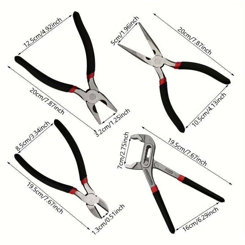 4Pcs/set Professional Stripping Crimping Repair Tool Set Multiple-spec Wire Cutter Universal Needle Nose Pliers Electrician Tool Professional Stripping Crimping Repair Tool Set