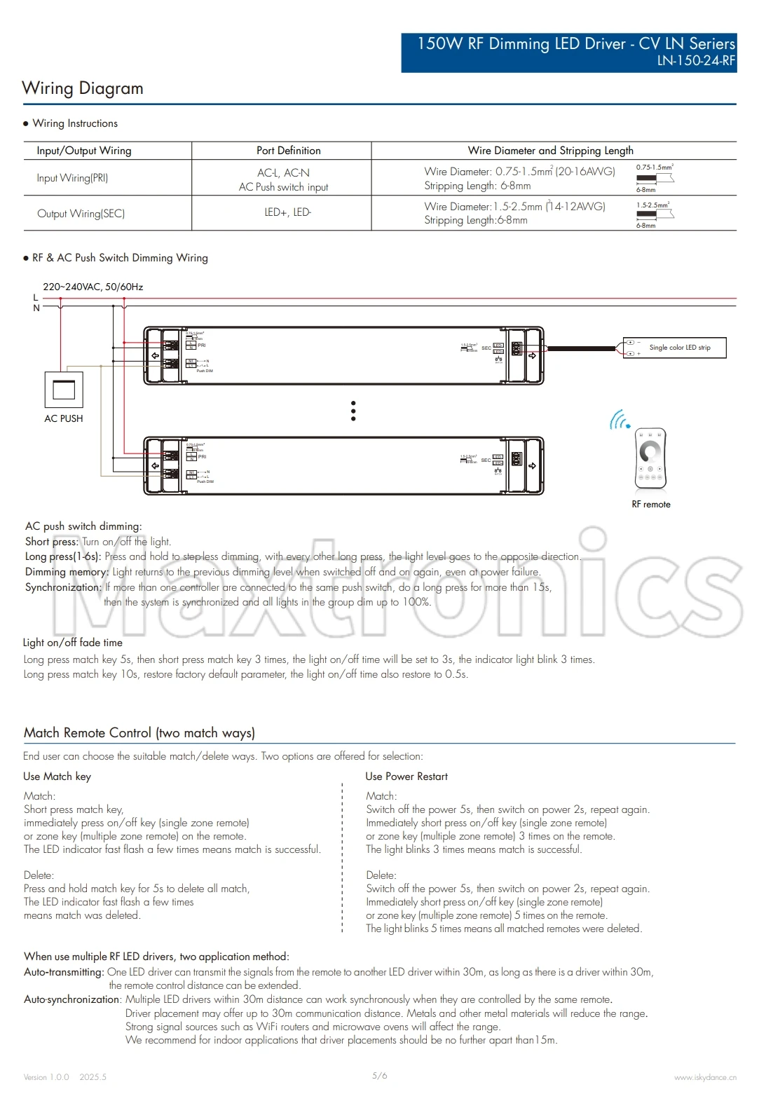 NEW DC12/24V LED Driver RF+Push Constant Voltage Dimmable Power Supply150W LN-150-12-RF/LN-150-24-RF for Led Strip Light/Modules