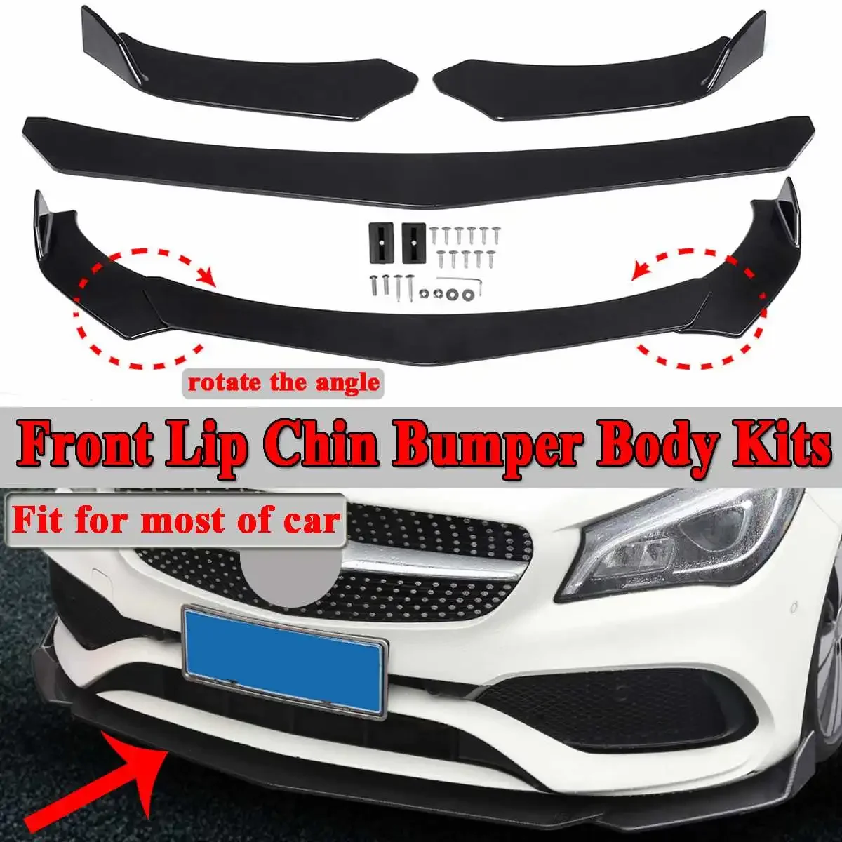 

3pc Black Universal Car Protector Front Lip Bumper Splitter Diffuser Protection Fins Body Spoiler Kits For Ford For Benz For BMW