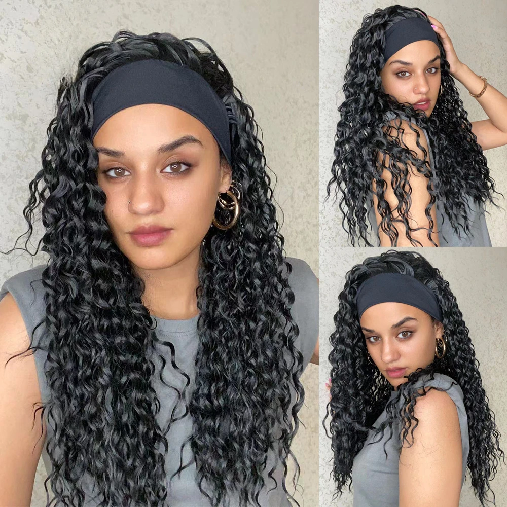 

Synthetic Headband Medium Long Curly Black Hair for Women Heat Resistant Daliy Party Wigs