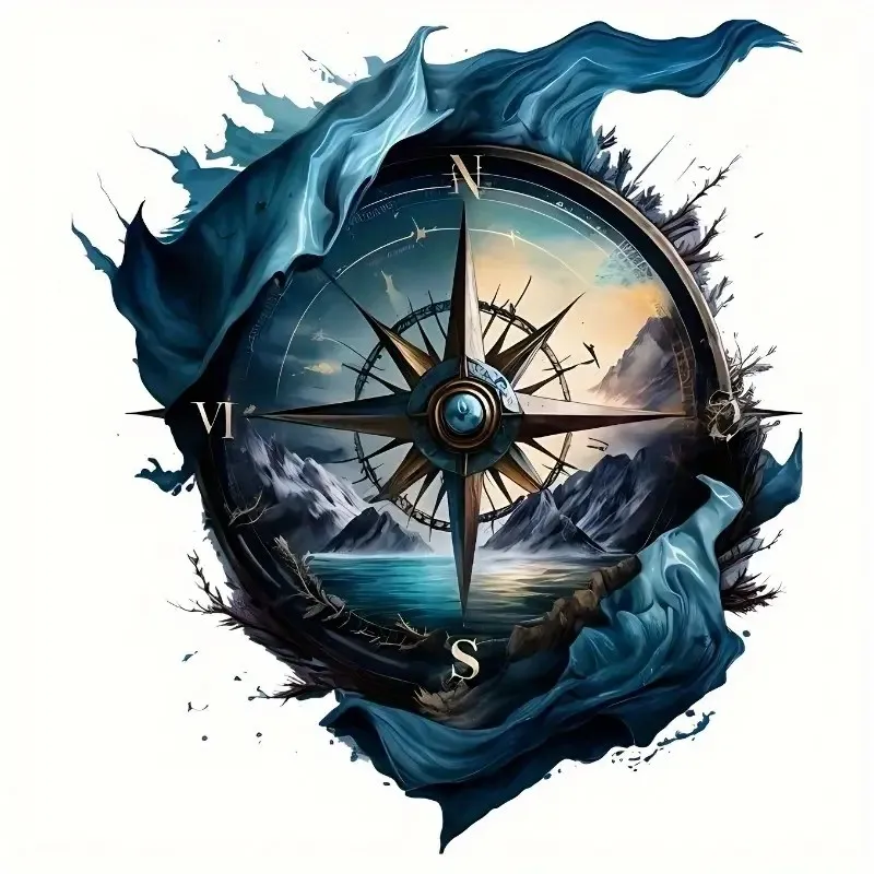 

Vintage Compass and Landscape Pattern Decals, Self-adhesive, Waterproof Vinyl Stickers for Car, Bumper, Window, Laptop, Wall