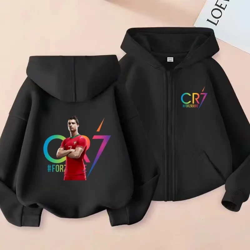 Kids Zipper Style Football CR7 Cardigan Hoodie Sweatshirt Girl Boy Toddler 3-12Yrs Leisure Fashion Trend Top Sports Coat Clothes