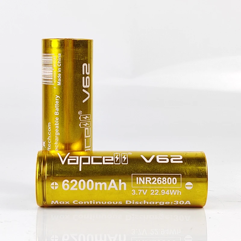1-6 قطعة Vapcell INR26800 V62 6200mah 30A 3.7 فولت بطارية ليثيوم أيون 26800 قدرة عالية بطارية قابلة للشحن لمصباح يدوي