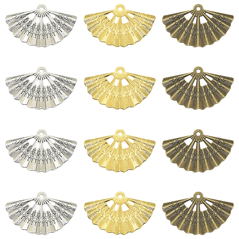 Wholesale 6pcs Three Color Folding Fan Charms  Alloy Metal Pendants For DIY Jewelry Making Supply Arts Crafts 33*21mm