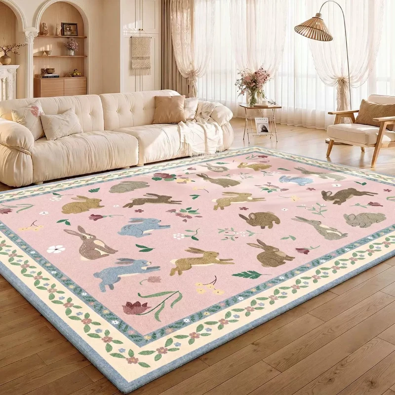 Cream Style Carpets for Living Room Light Luxury Bedroom Decor Carpet Fluffy Soft Gentle Floral Bedside Rug Home Thick Floor Mat