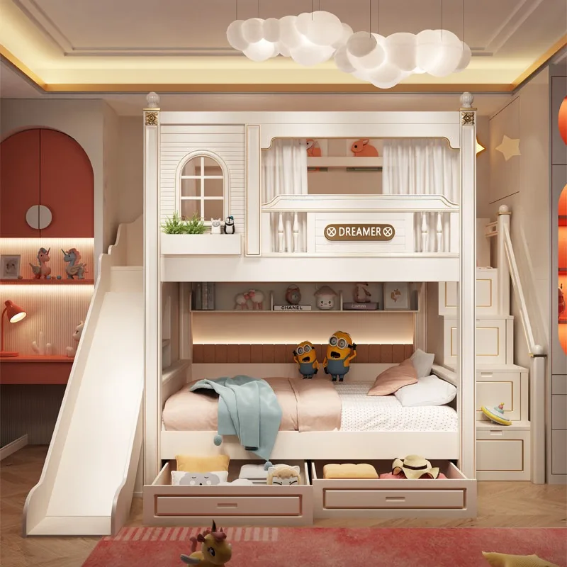 Customizable All Solid Wood Upper and Lower Bunk Light Luxury Children's High Guardrail Upper and Lower High
