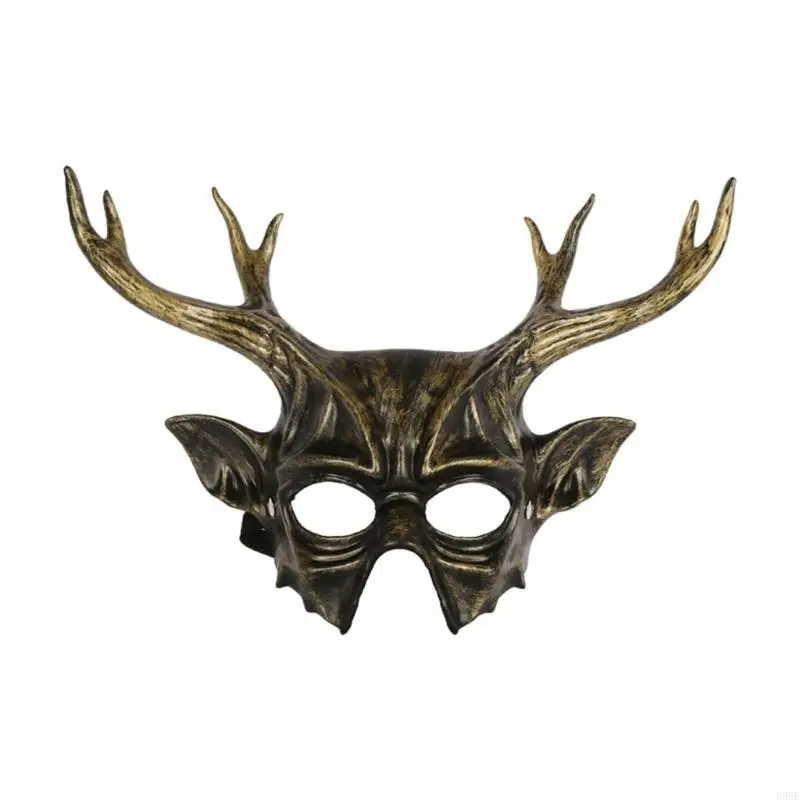 

B95F Animal Mask Halloween Cosplay Mask Masquerade Mask Party Mask Mardi Gras Mask Reindeer Horn Mask for Carnivals