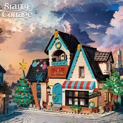 New MOC Christmas Village House Architecture Collection Building Blocks Set Model with Light Assembly Bricks Toys for Kids Gifts