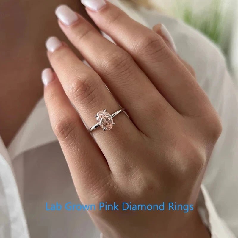 1 Carat Oval Pink Lab Grown Diamond VS-VVS Solitaire Ring In Platinum 950 CVD HPHT Diamond Engagement Ring For Women