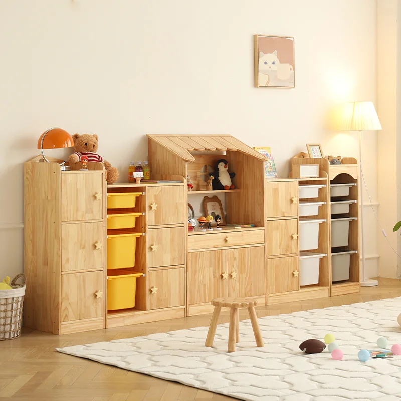 

Toy storage cabinet Solid wood large capacity drawer bookshelf Storage rack Combination rack