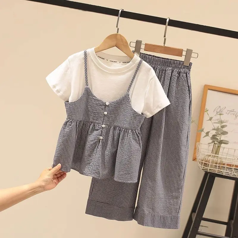 

Детские комплекты, милый спортивный комплект для девочек, новые милые прямые брюки с пышными рукавами для девочек, комплект из 2 предметов