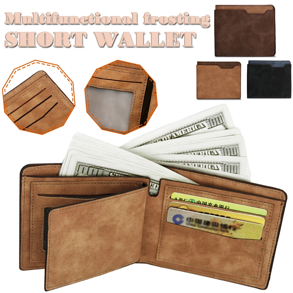 

Fashion Color Matching Frosted Leather Wallet Multi-Purpose Large Capacity Purse Gift For Men Youth