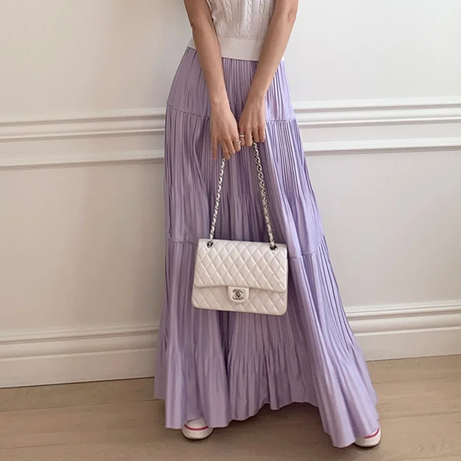 

Women Korean Half Dress Fashion Gentle Temperament High Waisted Skirt with Irregular Design Large Swing Pleated Skirt Long Skirt