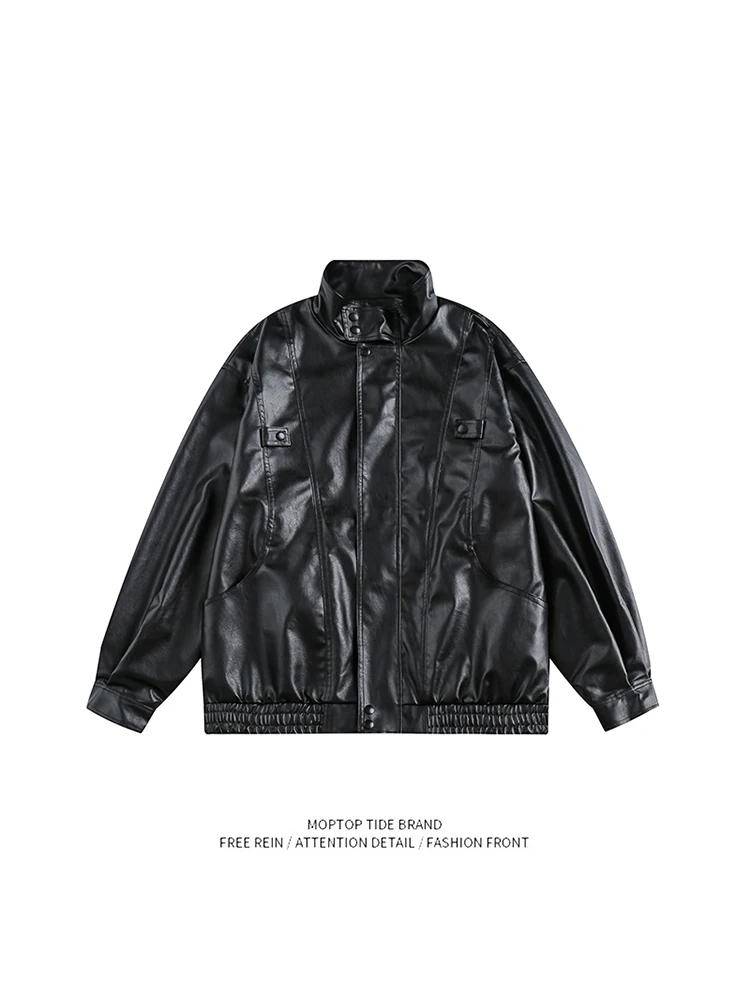 

Куртка из искусственной кожи Mr. WH American Sle Loose, весна 2024, для пар, повседневная, однотонная, на молнии, с отложным воротником