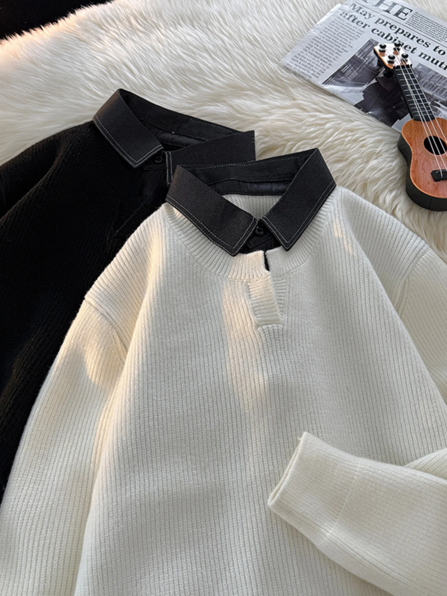 

Мужской вязаный свитер в американском стиле с отложным воротником, мягкий, теплый, с длинными рукавами, на пуговицах, для многослойных образов в университетском стиле