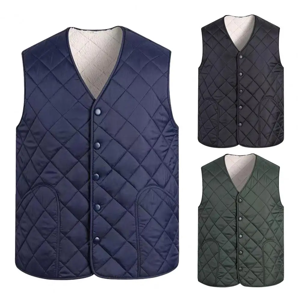 Outdoor Cotton Vest Warm Sleeveless Men's Winter Cotton Vest with Plush Padding Single-breasted Cardigan Design Cozy for Cold