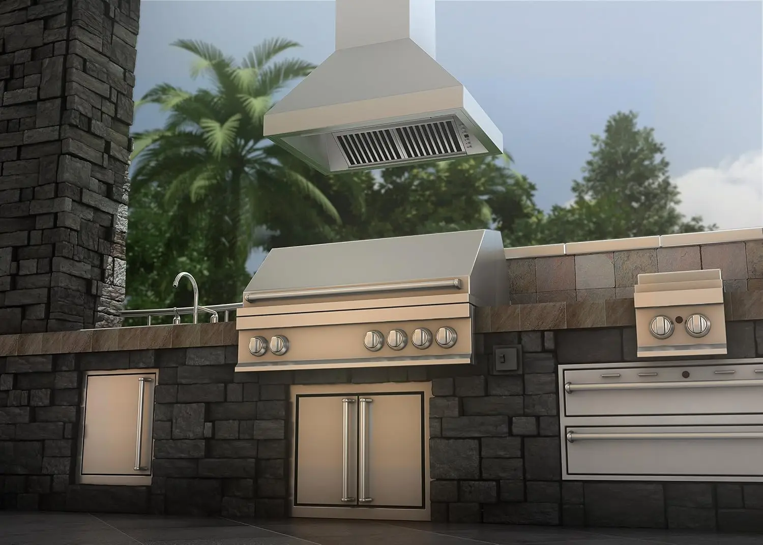 36-Inch Island Mount Ducted Range Hood, Outdoor-Approved Stainless Steel Construction