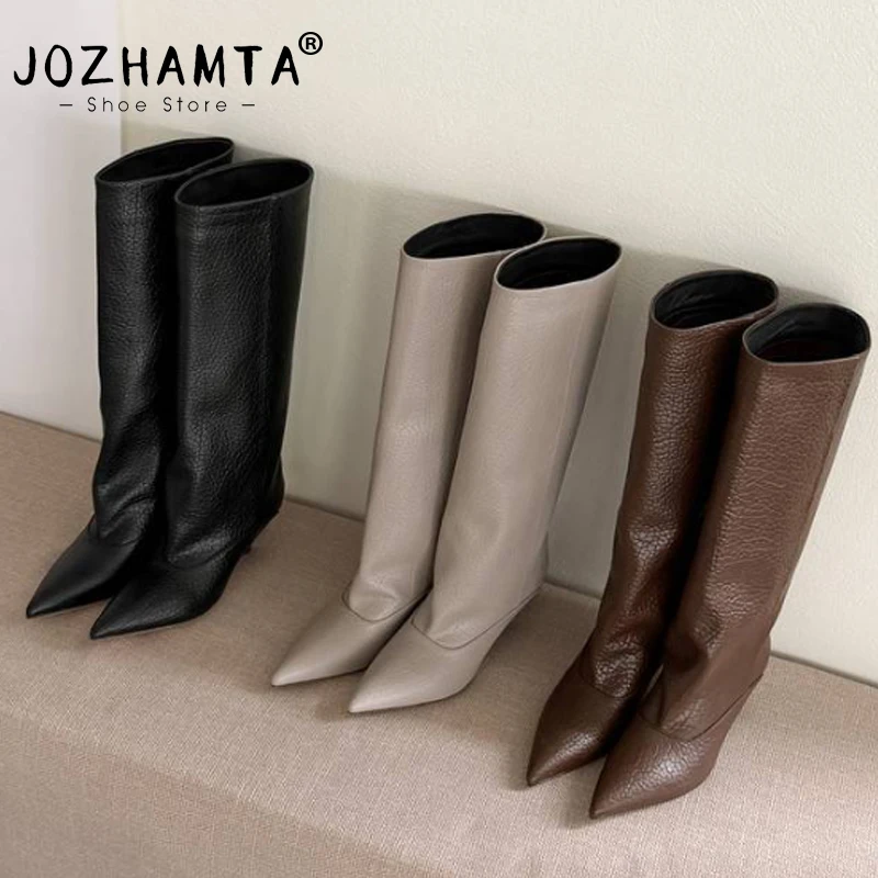 Women's Real Leather Knee Boots - Low Heel Winter Dress Boots