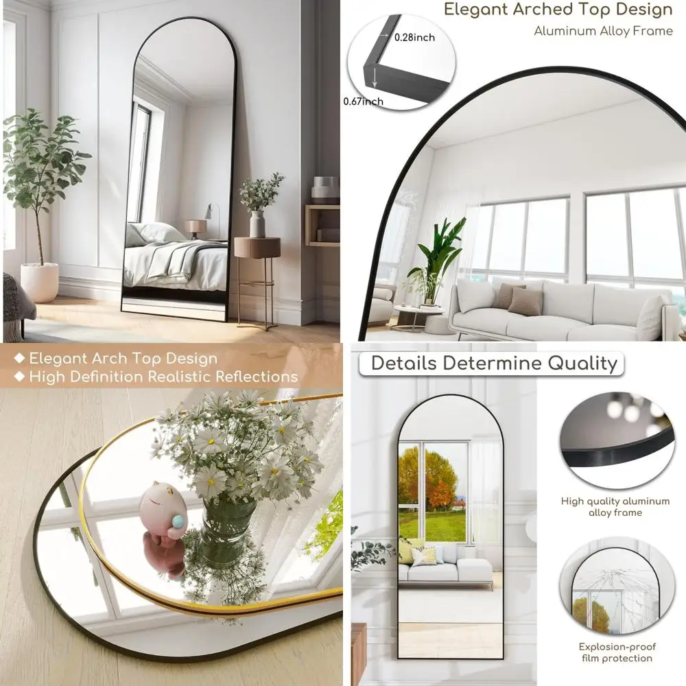モダンなフロアスタンド式全身鏡、64 x 21 アルミニウムフレーム、壁掛けにも使える自立式ボディミラー