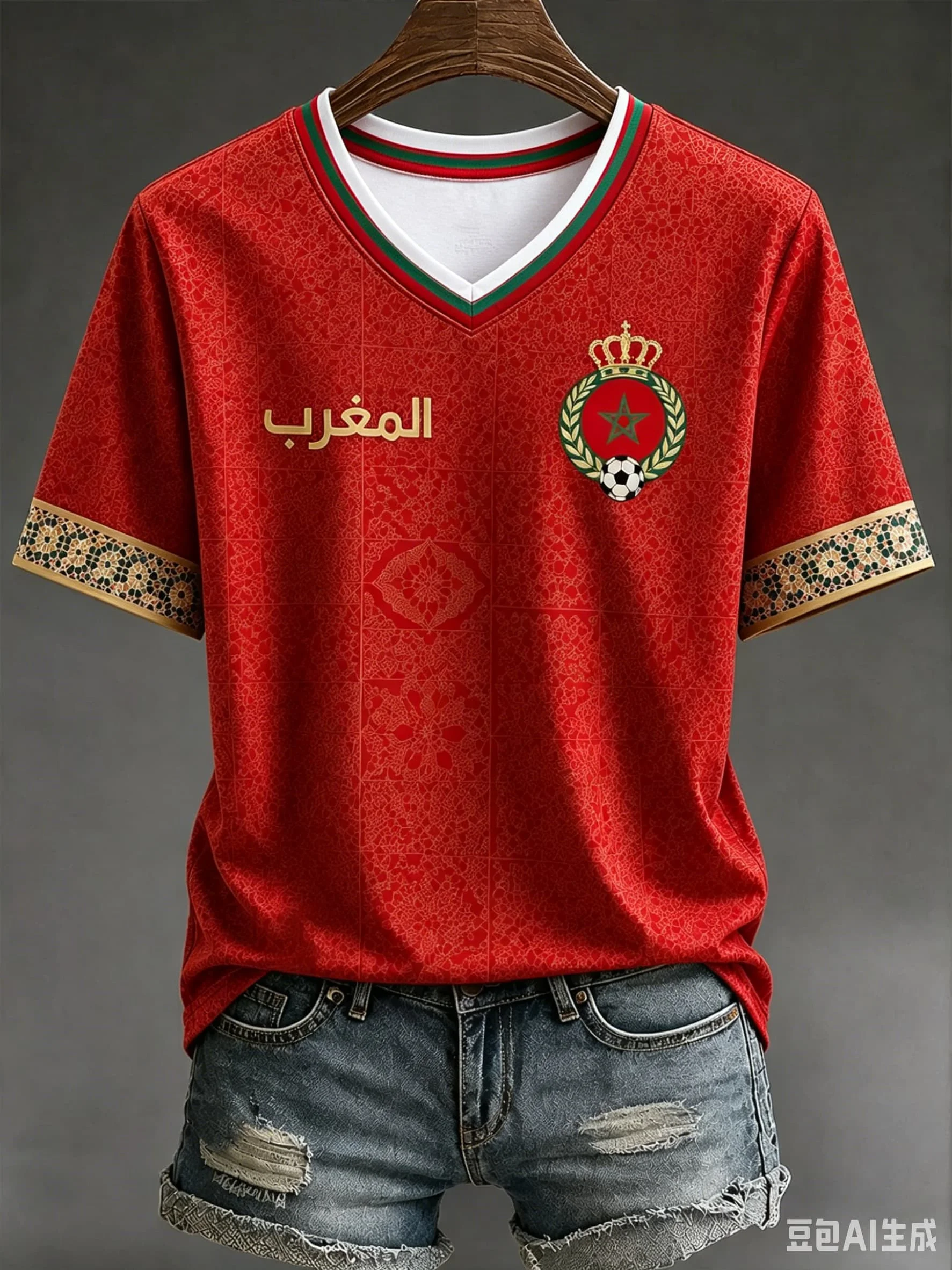 Morocco 2026 Women Men Soccer Jersey, Traditional Geometric Pattern Print, Breathable Quick-Dry Football Shirt for Fans