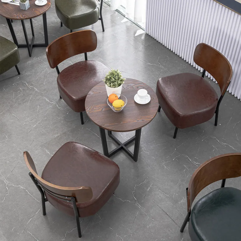 @#Tea Shop Cafe Lounge Seating Western Restaurant Office Minimalist Solid Wood Furniture Set Small