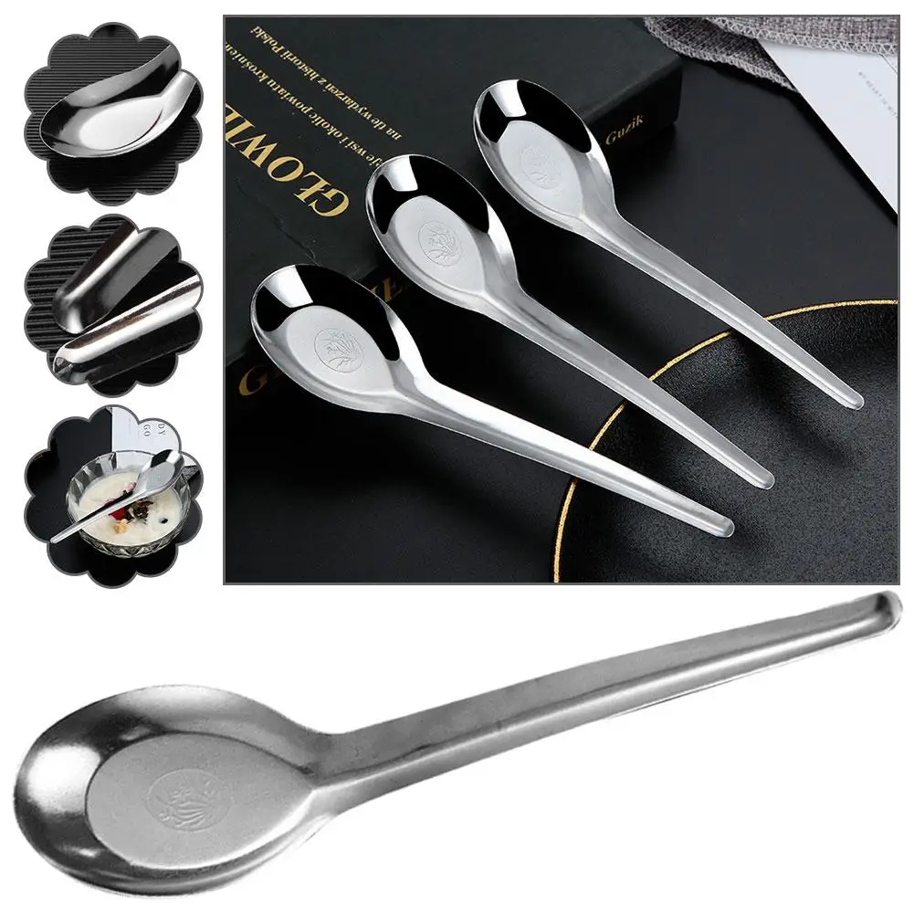 12PC Stainless Steel Spoon Asian Soup Spoons Ergonomic Christmas Spoon Handle Oval Accessories Tableware Decoration Kitchen V4Z0