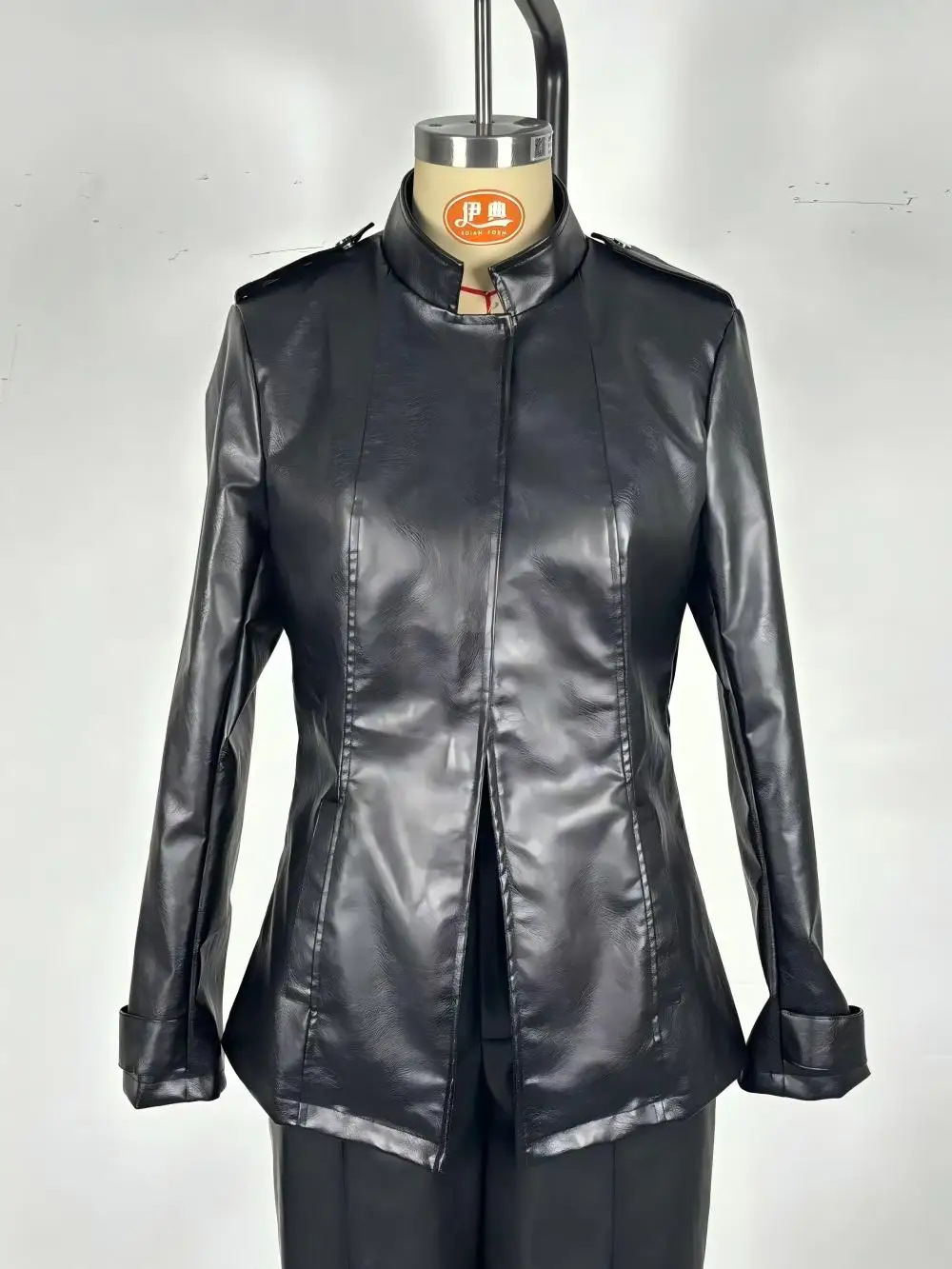 Women Stand Collar Long Sleeve Pu Leather , Vintage Distressed Gothic Fashion Outerwear For European American Style