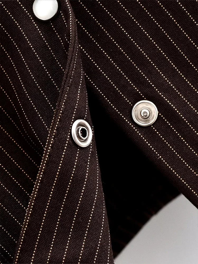 HH femme élégant simple boutonnage rayures chemise courte ample femmes printemps déplacements polyvalent manches longues Streetwear col en v hauts