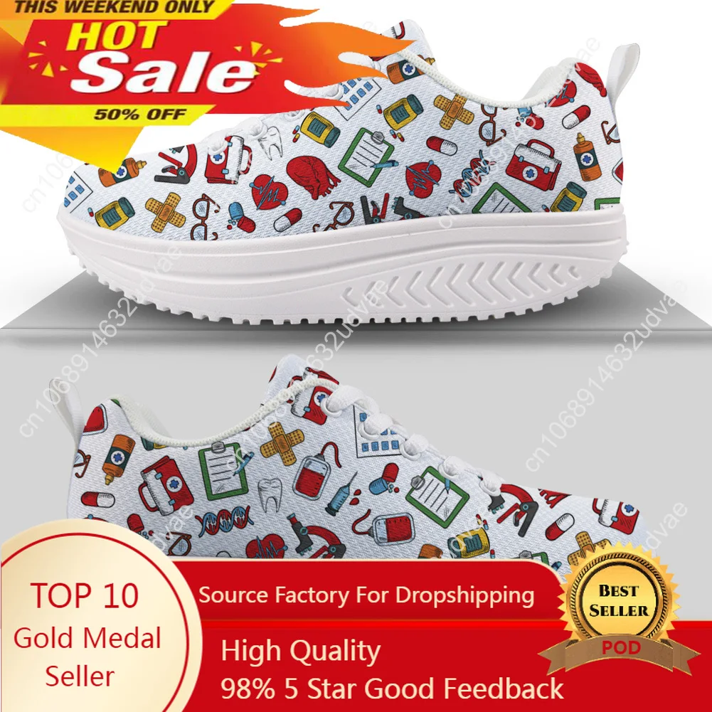 

Cute Cartoon Women's Nursing Shoes Comfort Nurse Medical Leisure Platform Footwear Lace Up Height Increasing Shoes