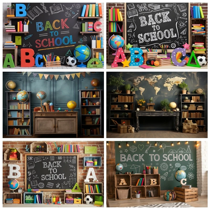 Welcome Back to School Photo Backdrop First Day of School Banner Decor Student Desk Chair Blackboard Photographic Background