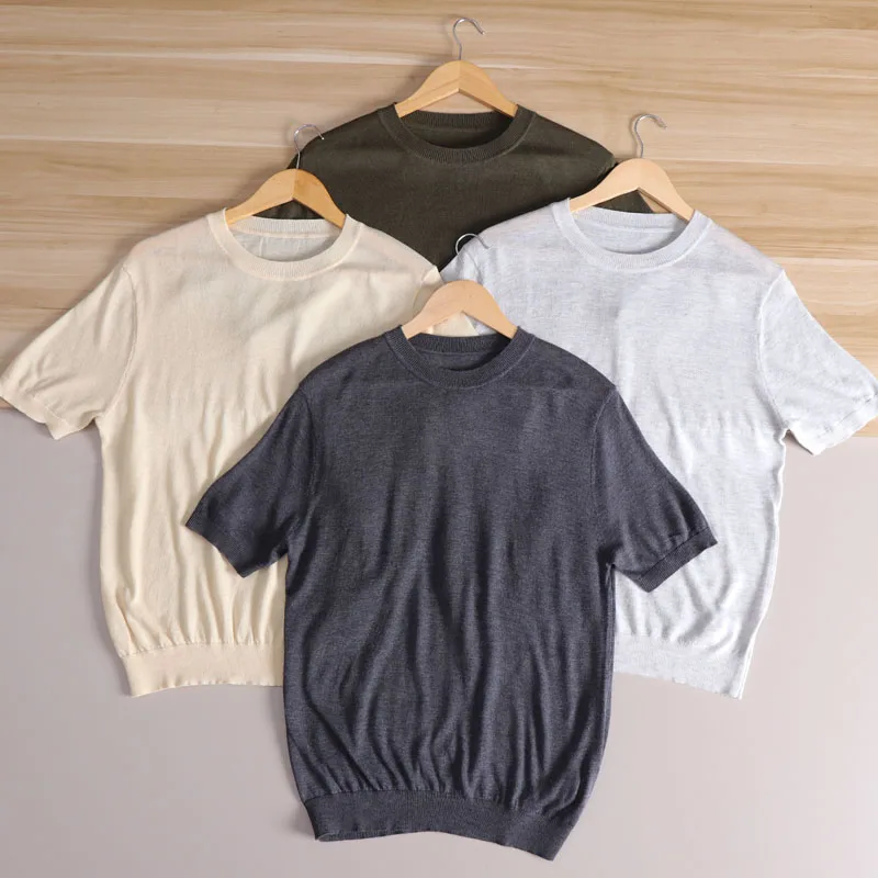 

Шерстяная трикотажная футболка премиум-класса 00, мужская повседневная универсальная футболка весна-лето, мягкая, гладкая, дышащая, эластичная, модная...