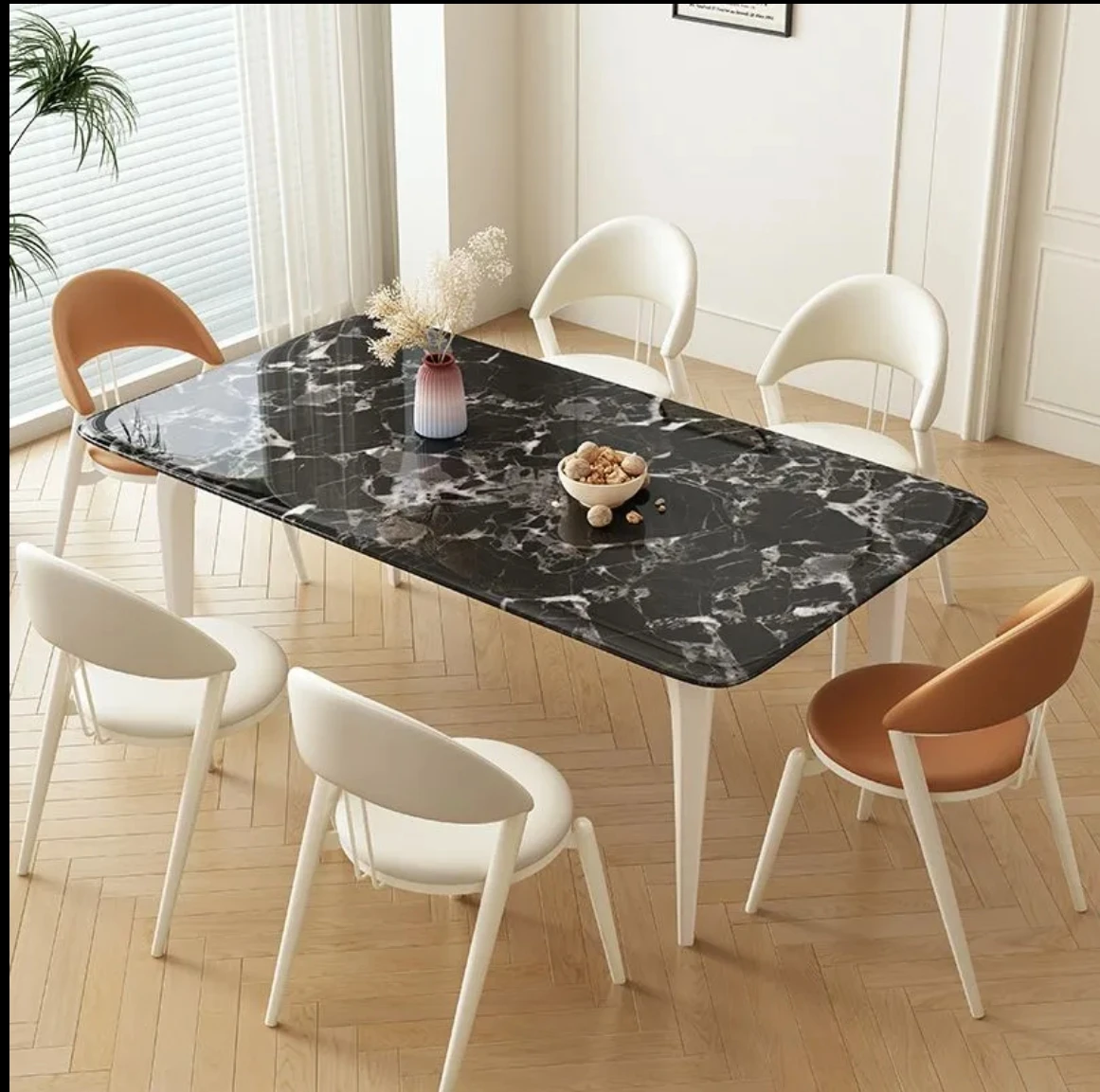 Crystal Rock Slab Dining Table White Modern Simple Italian Rectangular Chair Combination Dining Table