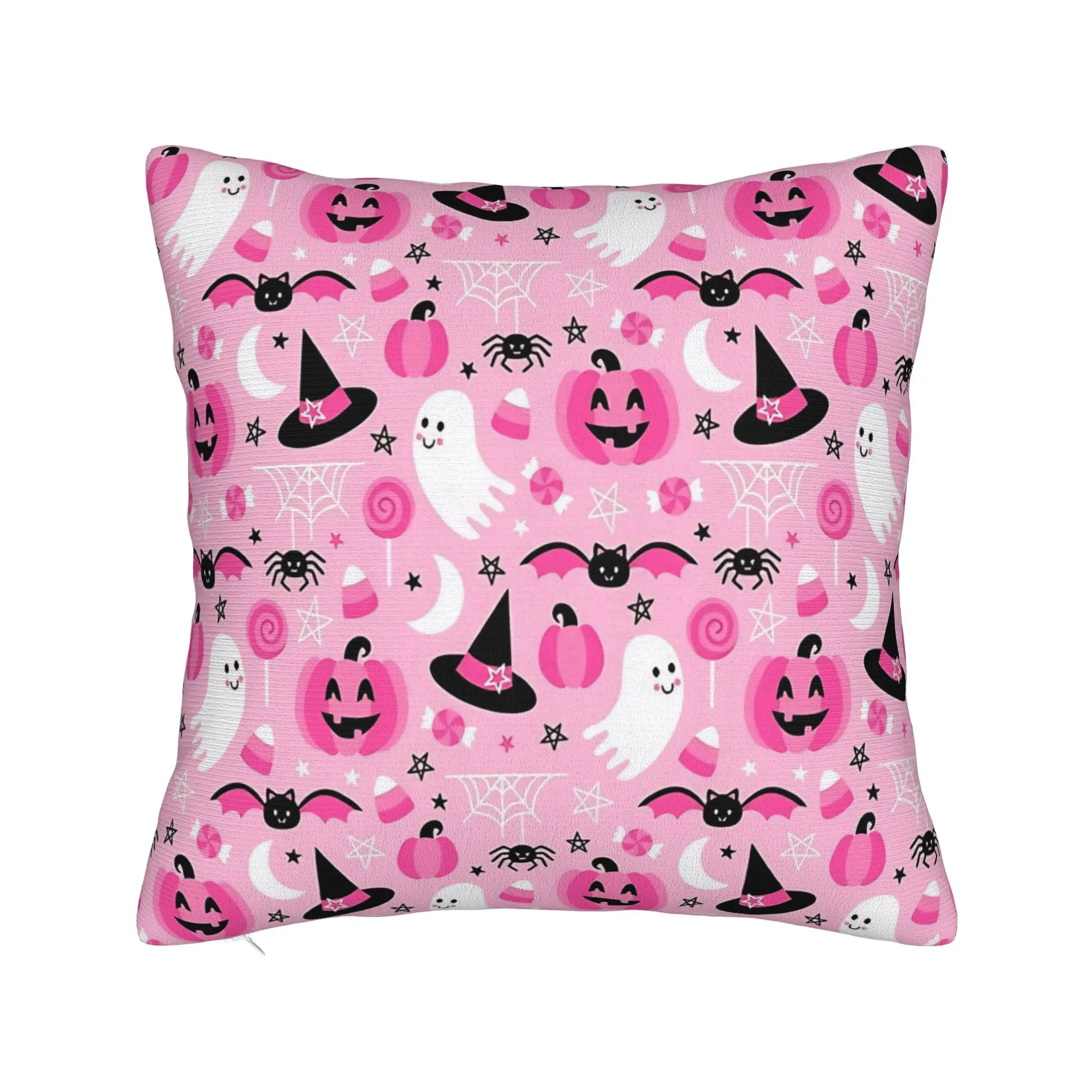 Pink Coquette Ghost Halloween Pillow Case  Graphic Pillow Cover Kawaii Cushion Cover For Sofa Bedroom Home Decor