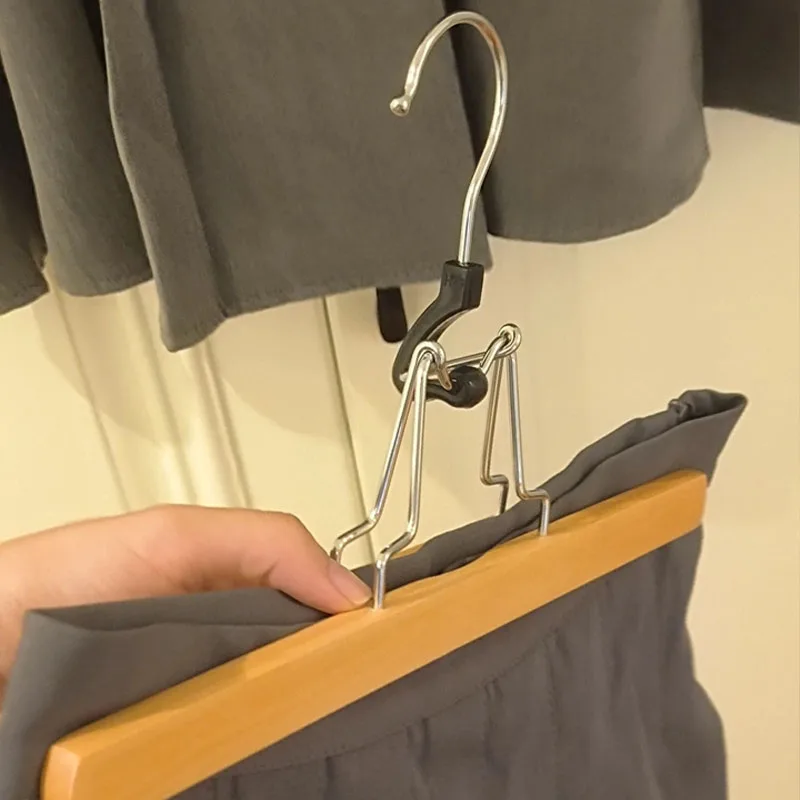 5pcs Solid Wood Trouser Skirt Clip Non-slip No Trace Anti-wrinkle Hanger For JK Hanfu Horse-face Skirt Uniform Storage Organizer