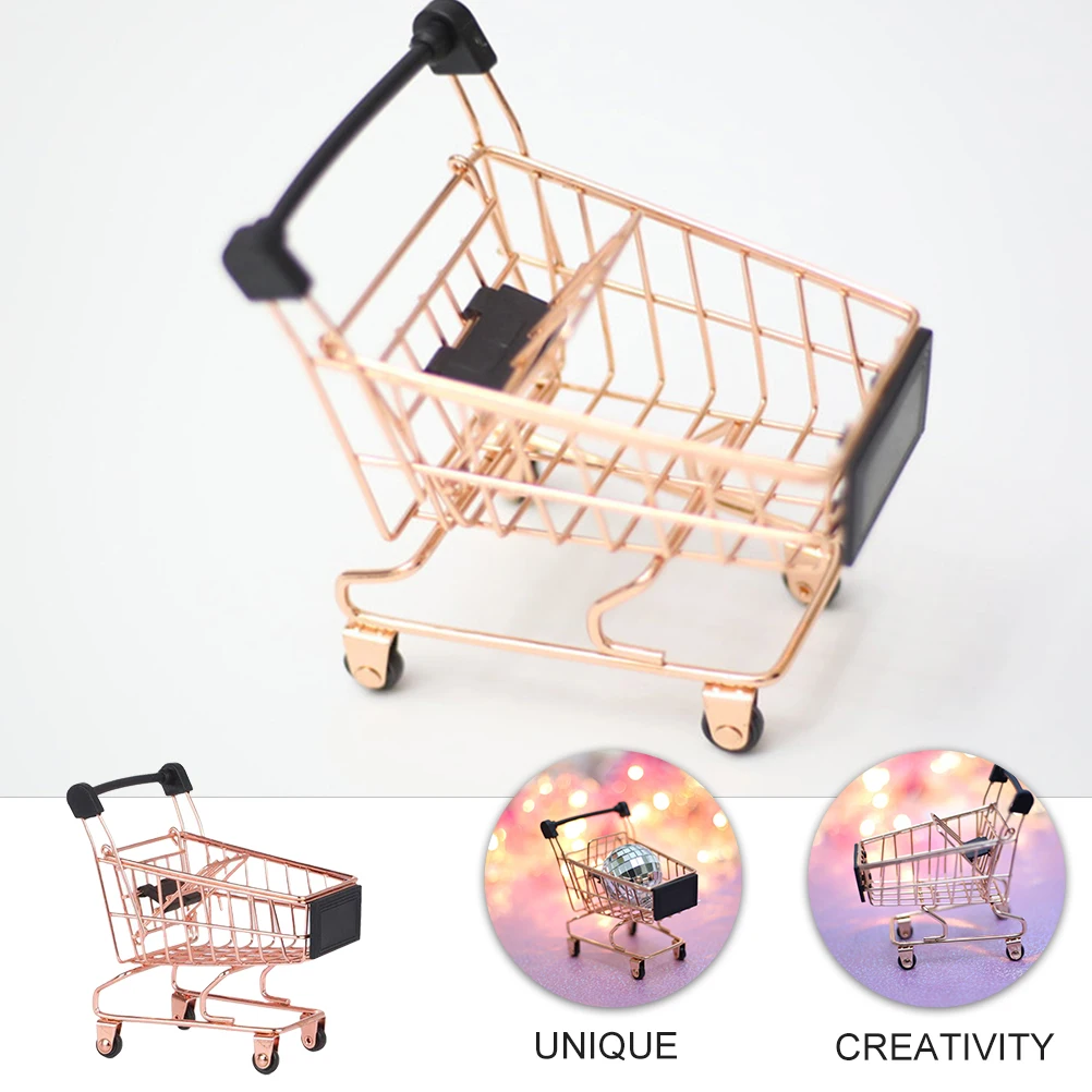 Shopping Cart Makeup Sponge Rack Metal Miniature Grocery Cart Tiny Supermarket Handcart Shopping Utility Cart Kids Storage