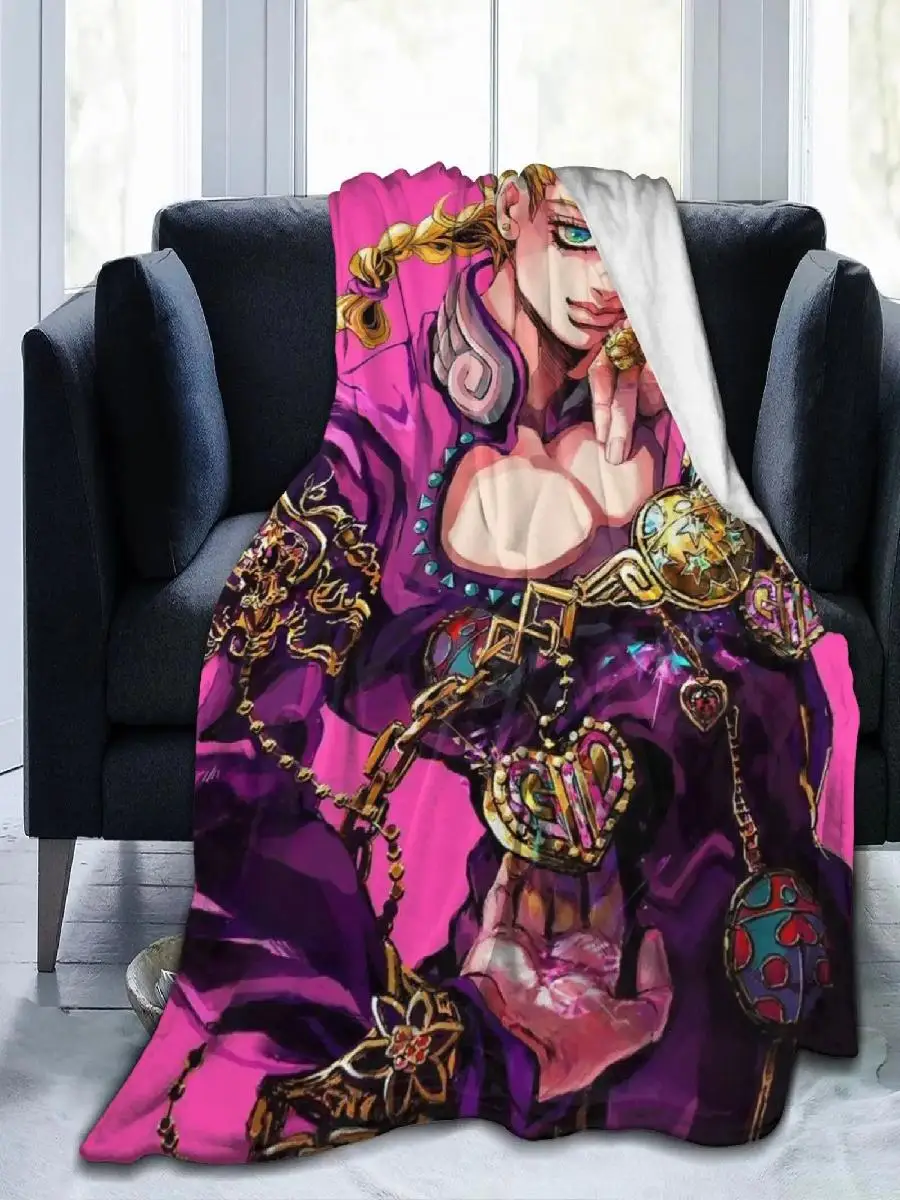 Jojo Anime Cozy Soft Flannel Throw Blanket Warm Cartoon Character Blanket for Living Room Perfect Gifts for Fans Friends Girls