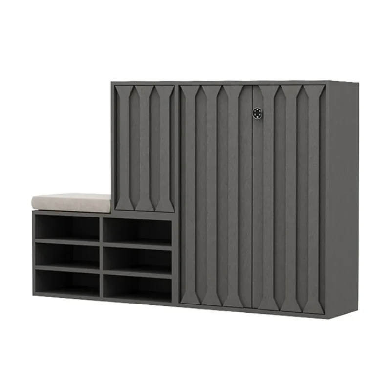 Household password lock shoe cabinet, stool integrated shoe rack, home solid wood storage cabinet, elevator entrance locker