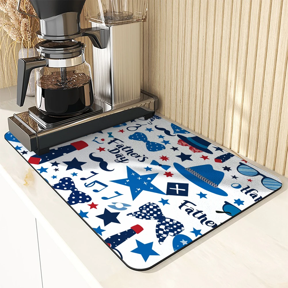 Large Kitchen Absorbent Mat Father's Day Beard Antiskid Draining Coffee Dish Drying Mat Quick  Bathroom Drain Pad Tableware Mat