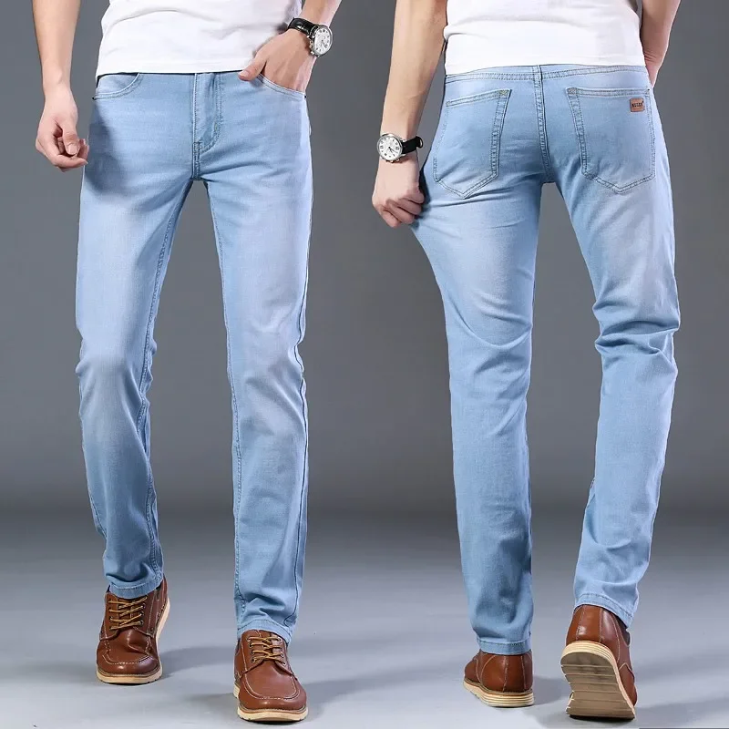 2024 Sulee Brand Summer Men Thin Regular  Fit Denim Joggers Stretch Male Jean Pants Blue Men's Jeans Fashion Casual Hombre