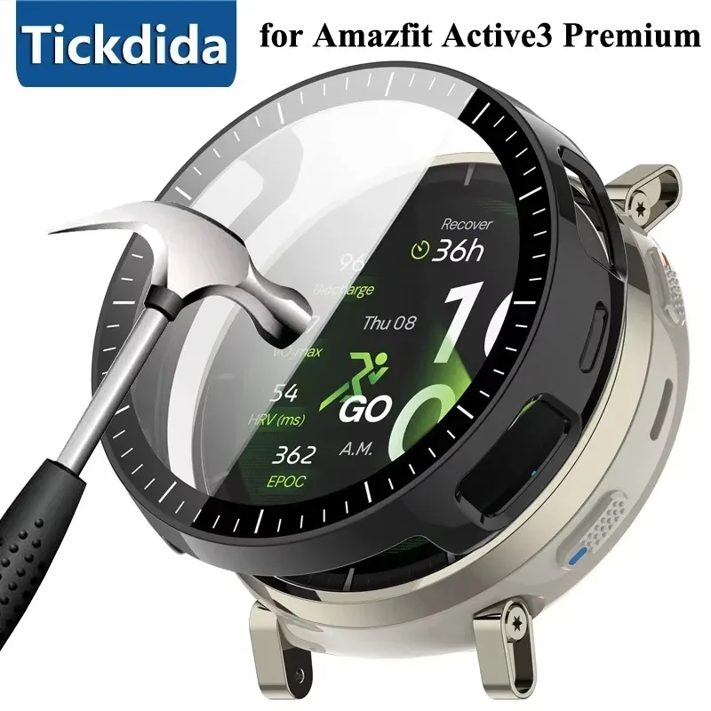 PC Case＋High Definition Glass For Amazfit Active 3 Screen Glass Dustproof Protective Shell Amazfit Active Max Glass Shell Correa