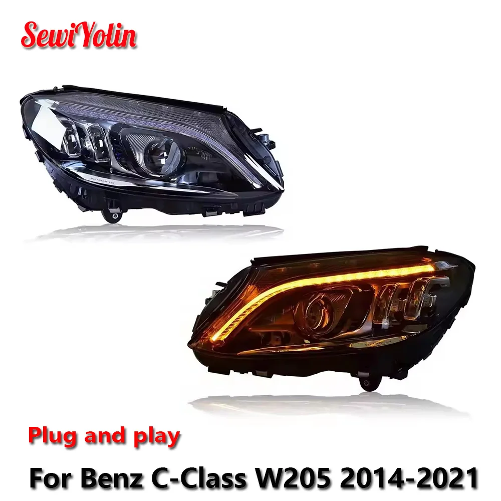 Car LED Headlight Light Assemblies For Benz C-Class W205 2014-2021 Auto Fog DRL Brake Turn Signal Lamp Plug and Play